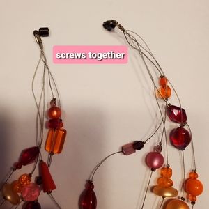 Glass bead necklace orange/pink/red